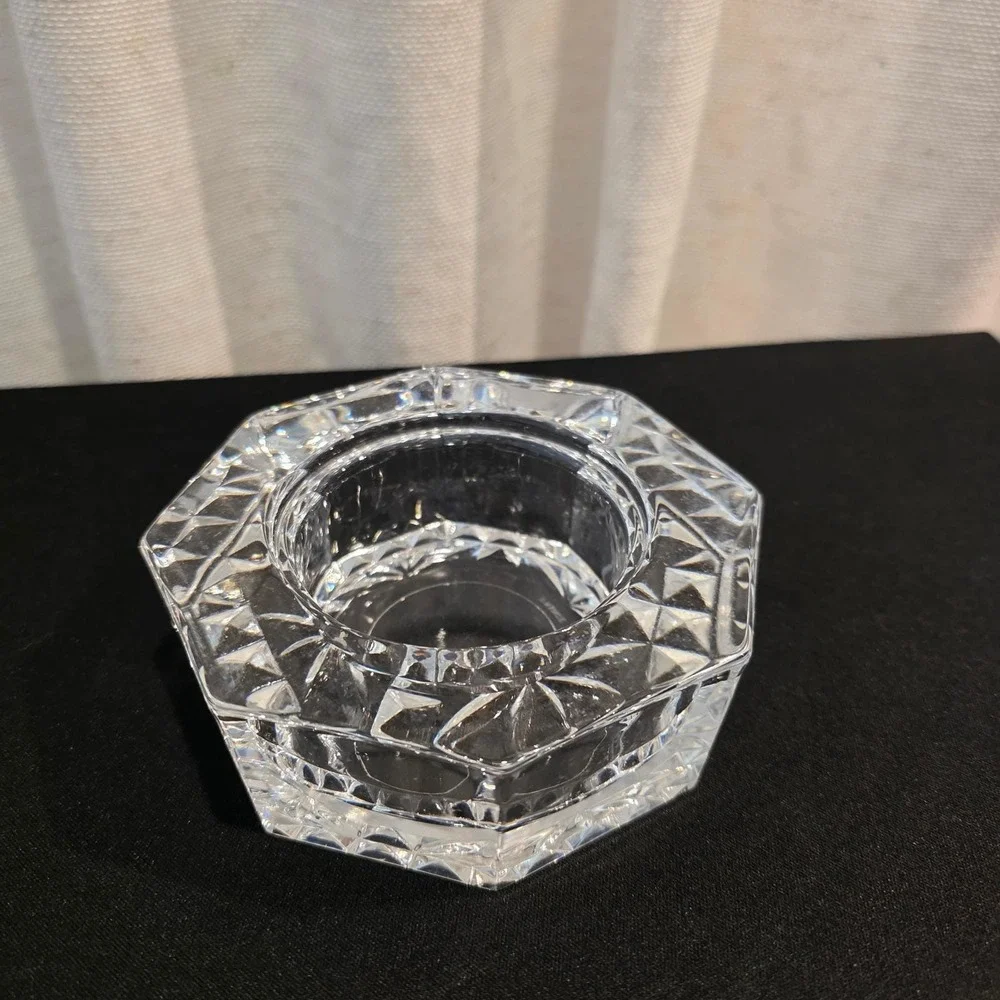 Vintage French‎ Crystal Octagon Diamond Cut Trinket Dish Tea Light Candle Holder